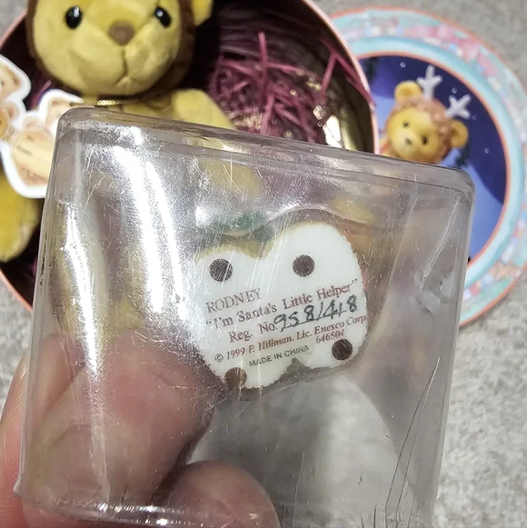 Cherrished Teddies VTG Limited Edition Holiday Tin Set 1999 Plush Bear & Resin - Picture 8 of 11